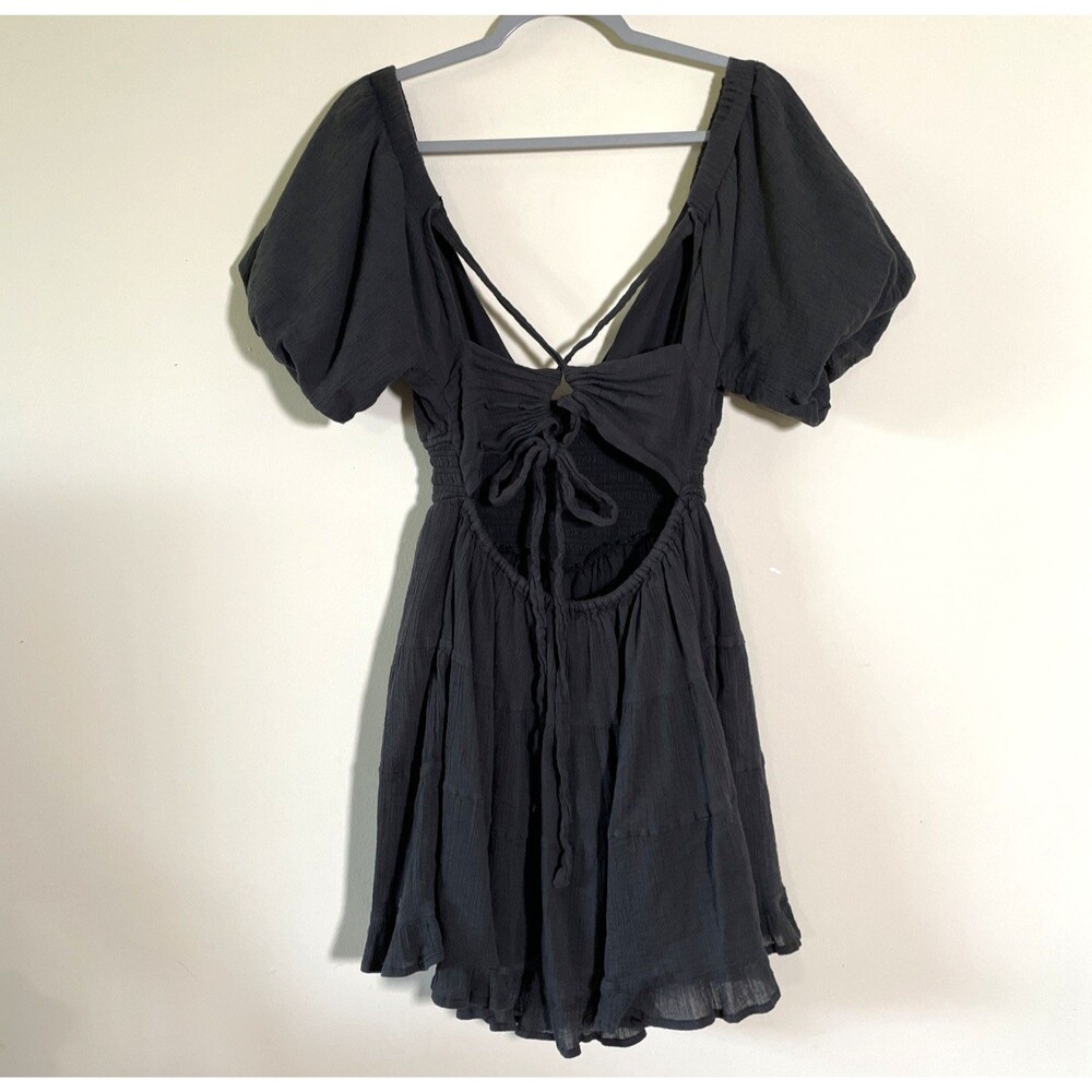 Free People Women's Perfect Day Mini Boho Dress Size XS Washed Black Smocked - Picture 4 of 11